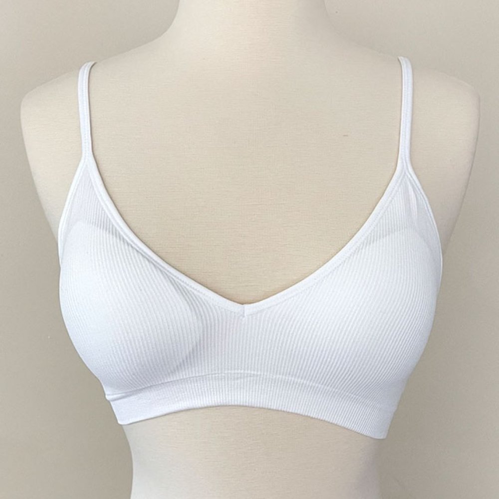 Anemone Women Ribbed Basic Seamless Wireless Adjustable Bralette Bra Crop Top